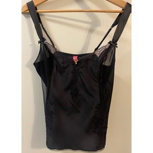 Vintage 90's * Betsey Johnson Intimates Black Lace Rose Cami Tank sz L